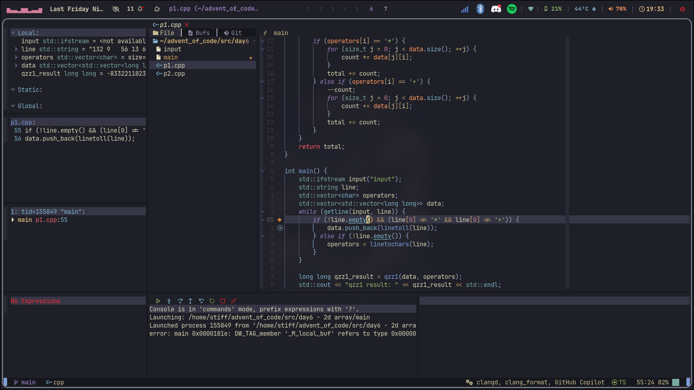 Neovim debugging screenshot