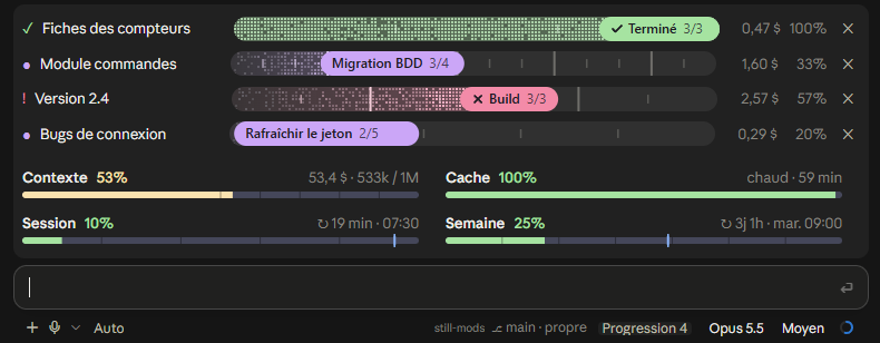 Plan bars with their costs over the context, cache, session and weekly meters, in Claude Desktop