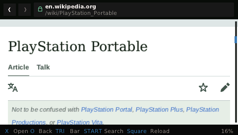 The English Wikipedia PlayStation Portable article rendered by Tilefinch