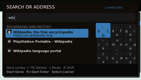 Tilefinch's Danzeff radial keyboard with bookmark and history suggestions
