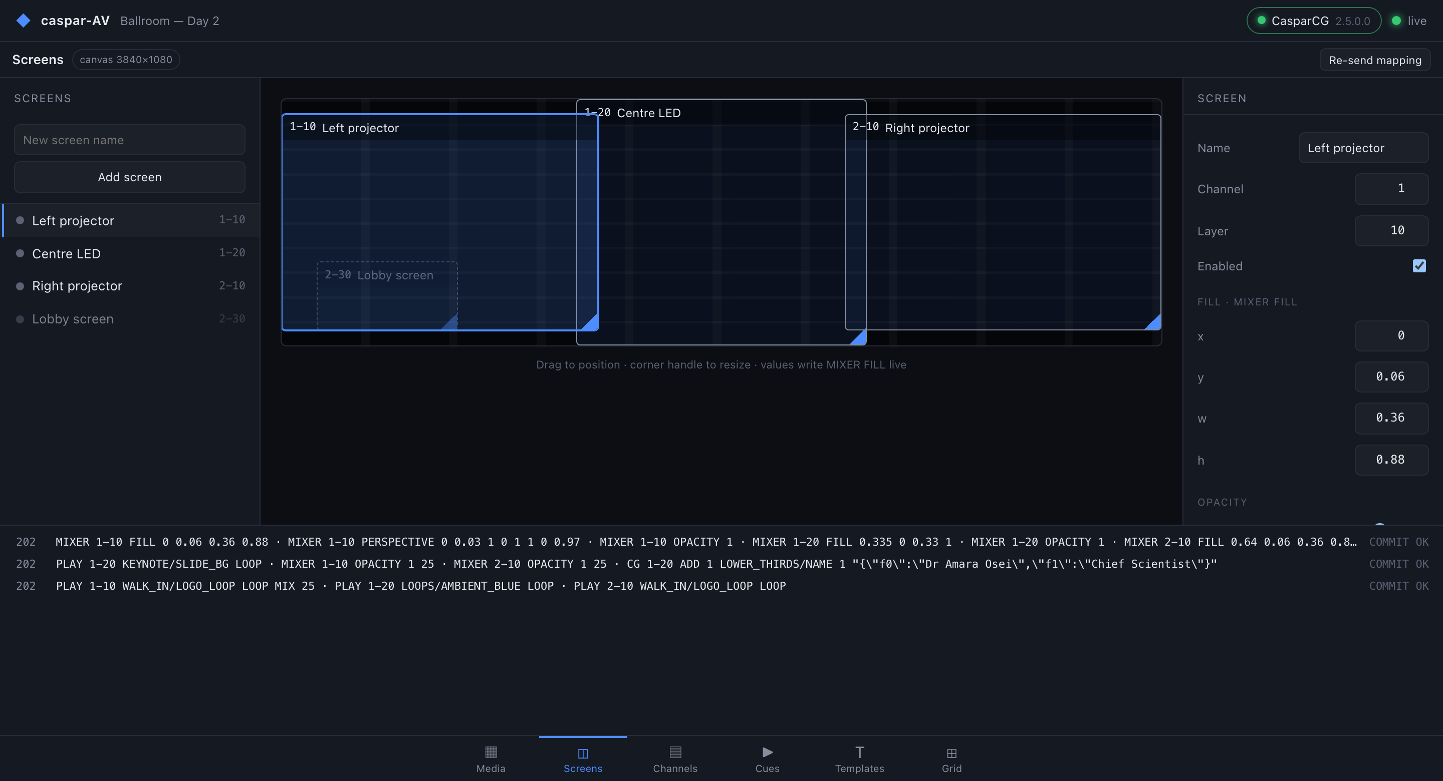 Output mapping on the Screens page