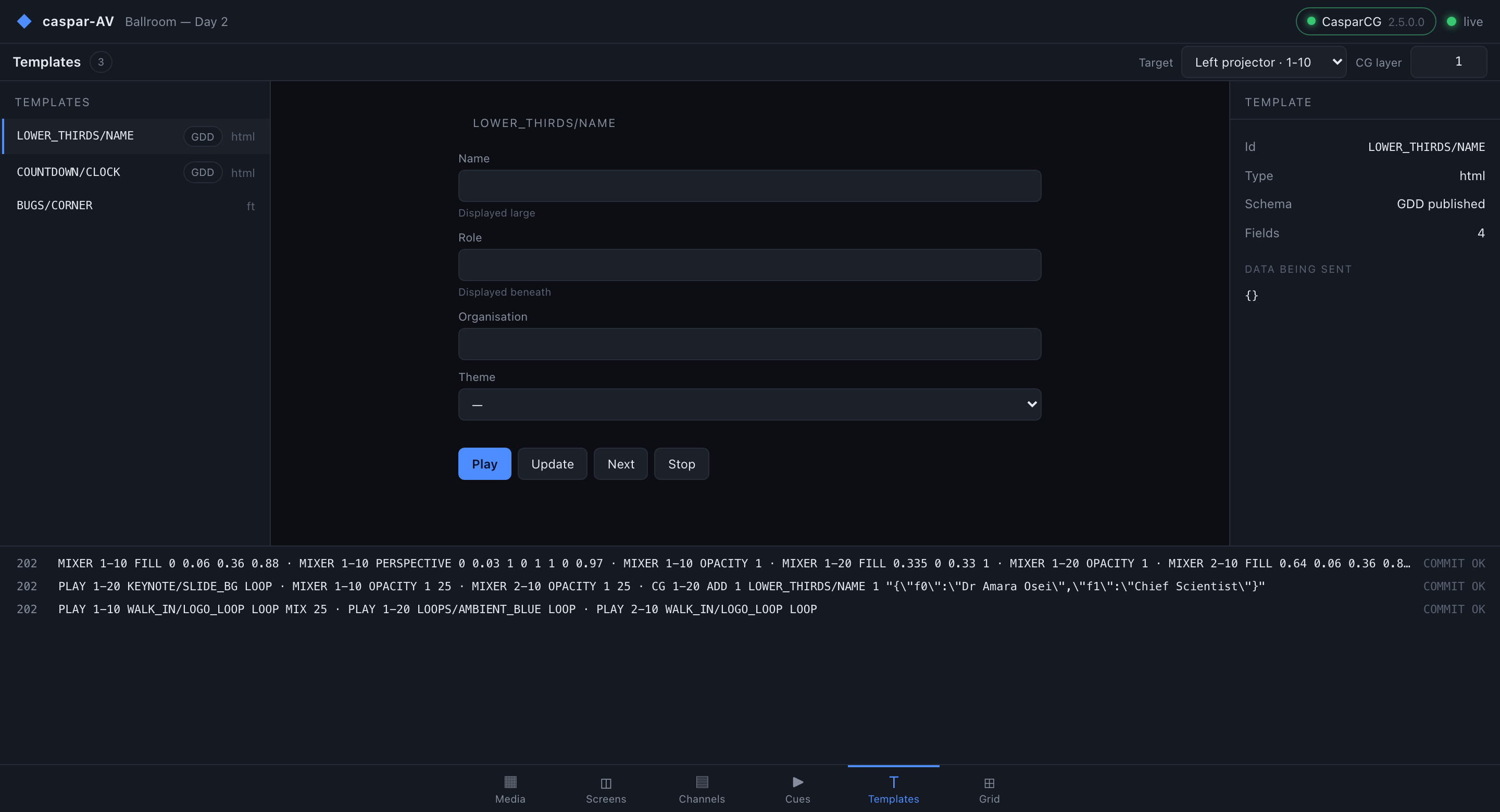 Templates page