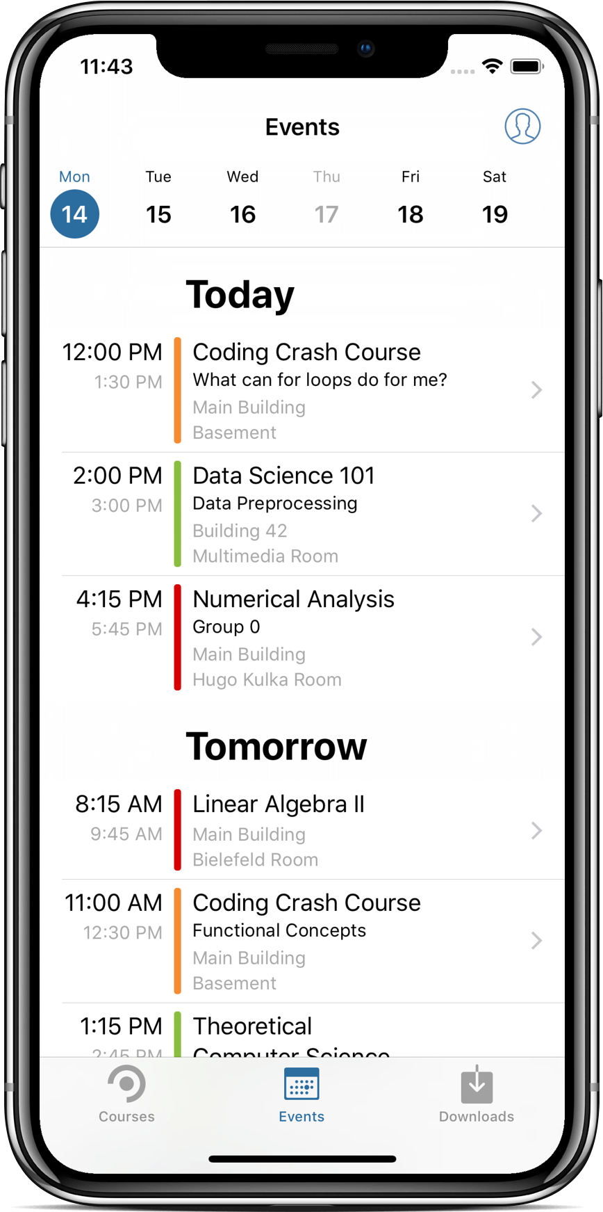 Screenshot: Events on iPhone X