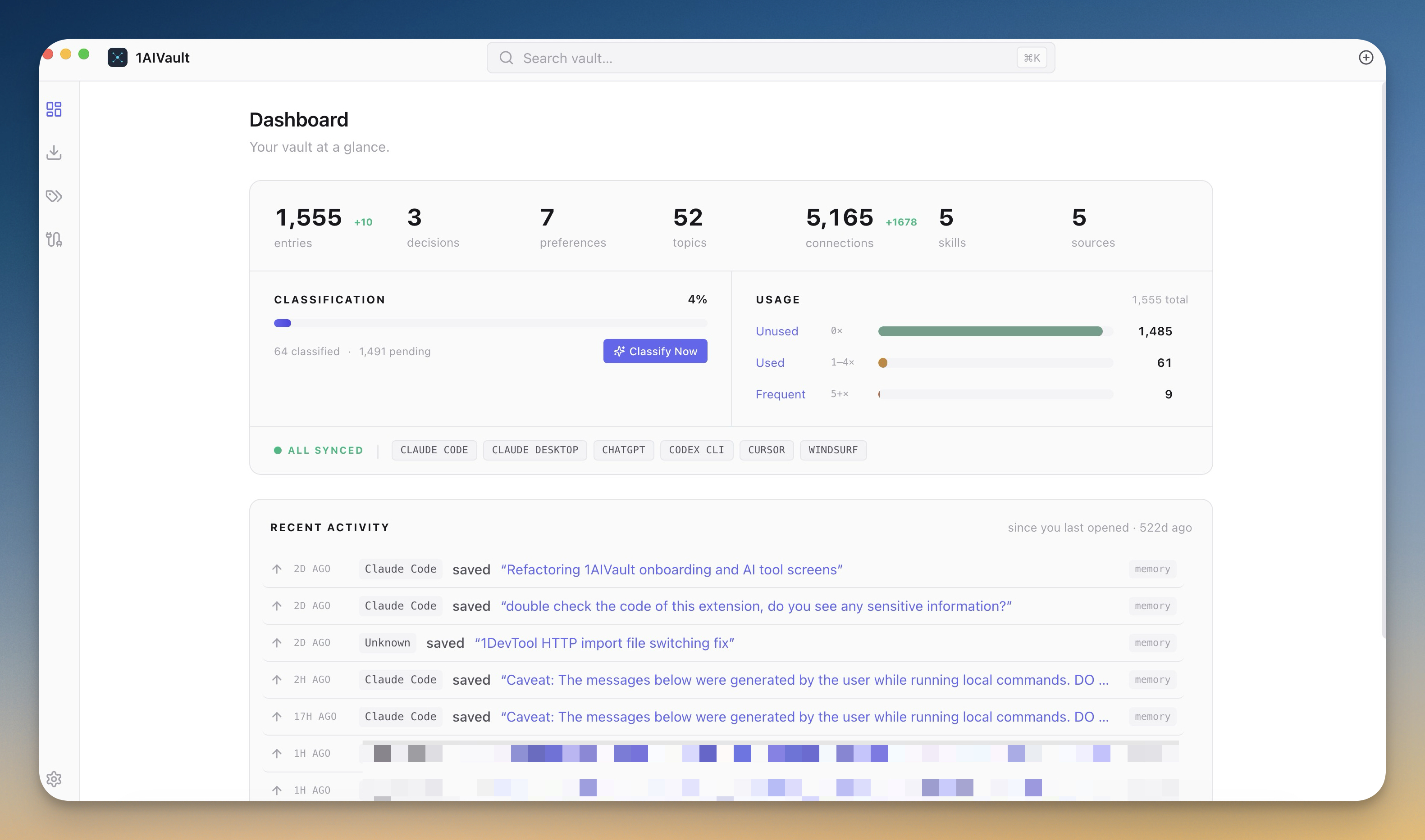 1AIVault dashboard