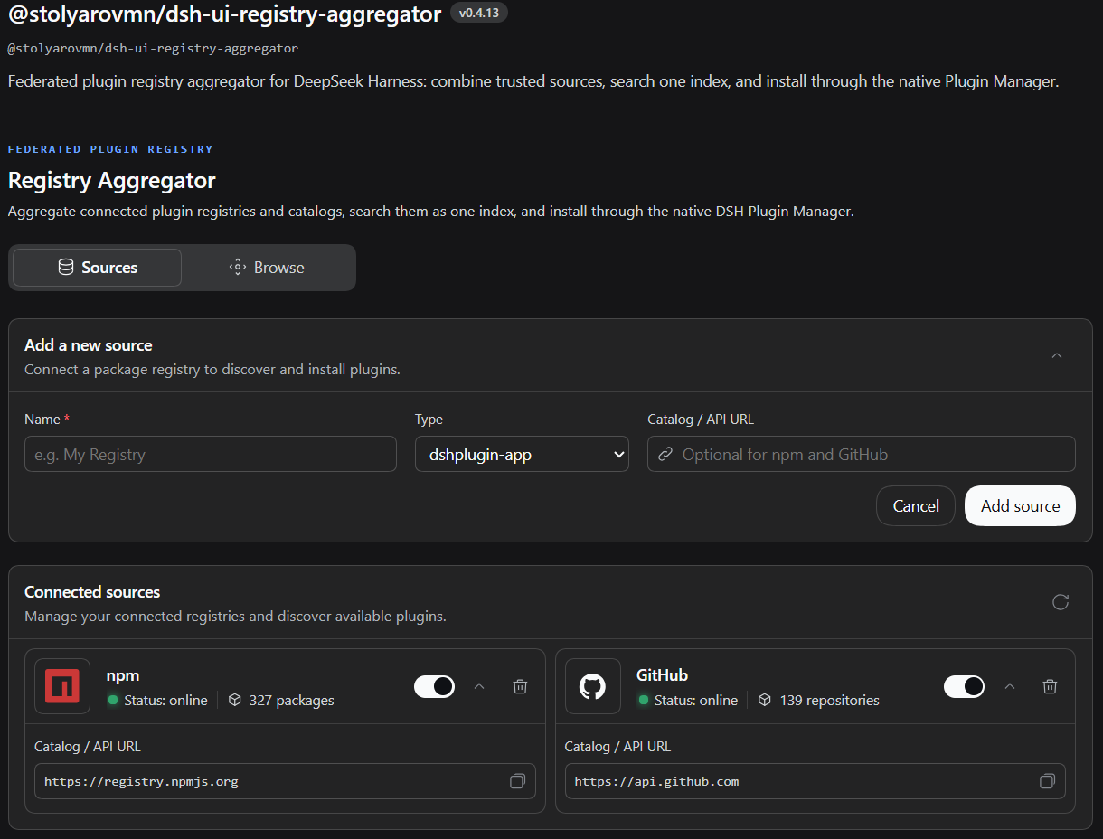 Registry Aggregator — connected sources