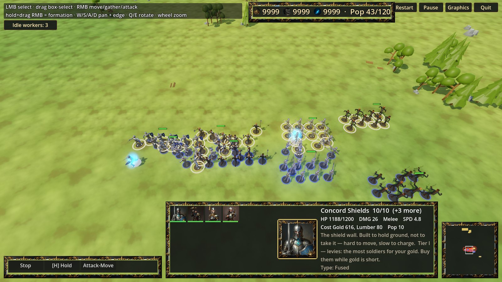 Worldforge in-game battle between squads in formation
