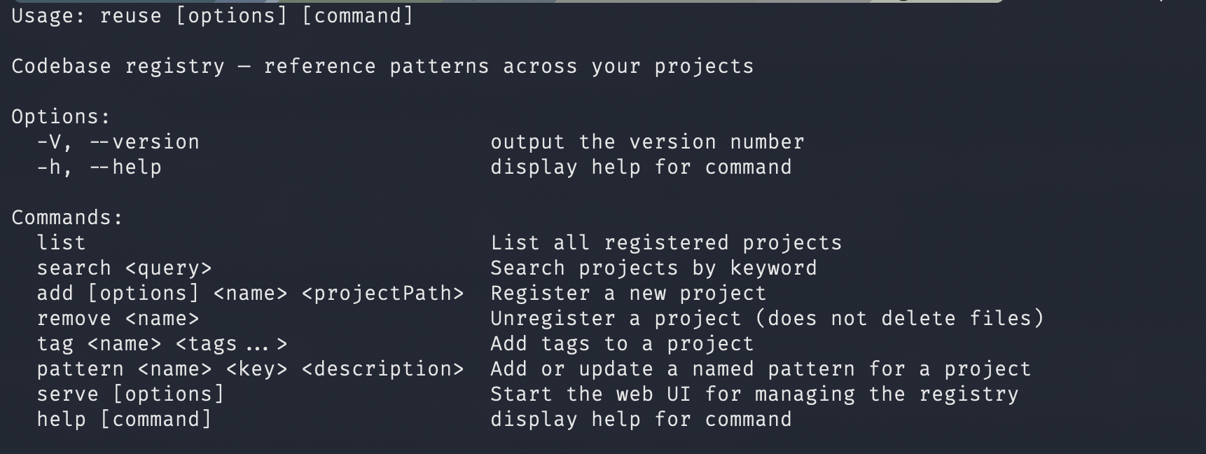 CLI overview showing available commands