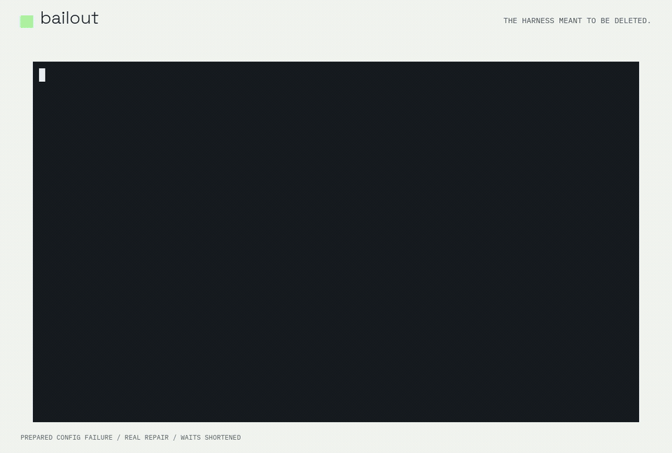 OpenCode will not start. Bailout repairs its config, then is deleted.