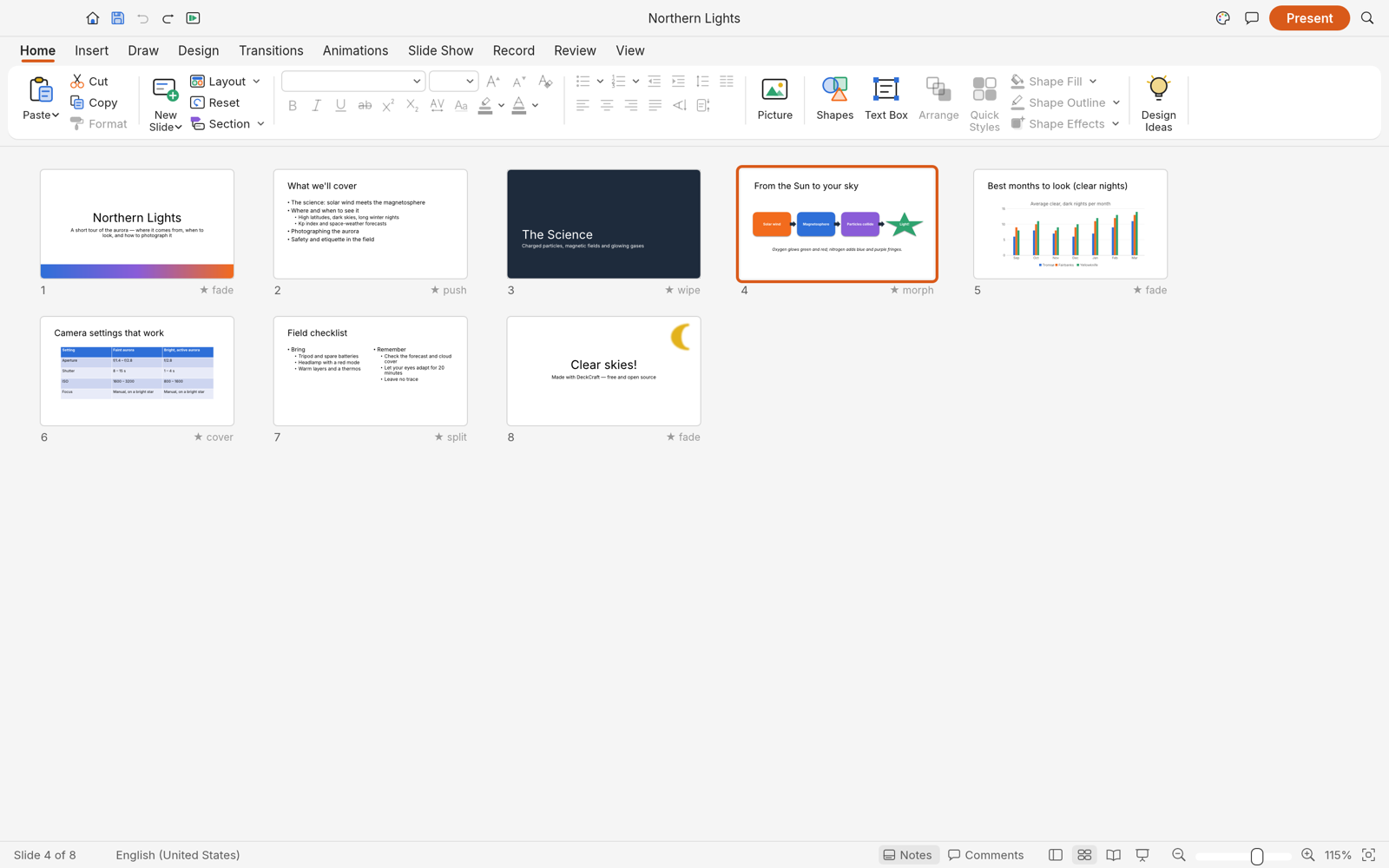 Slide Sorter view with transitions under each slide
