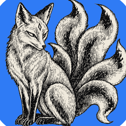 PhotoCraft icon: an engraved nine-tailed fox on a blue tile