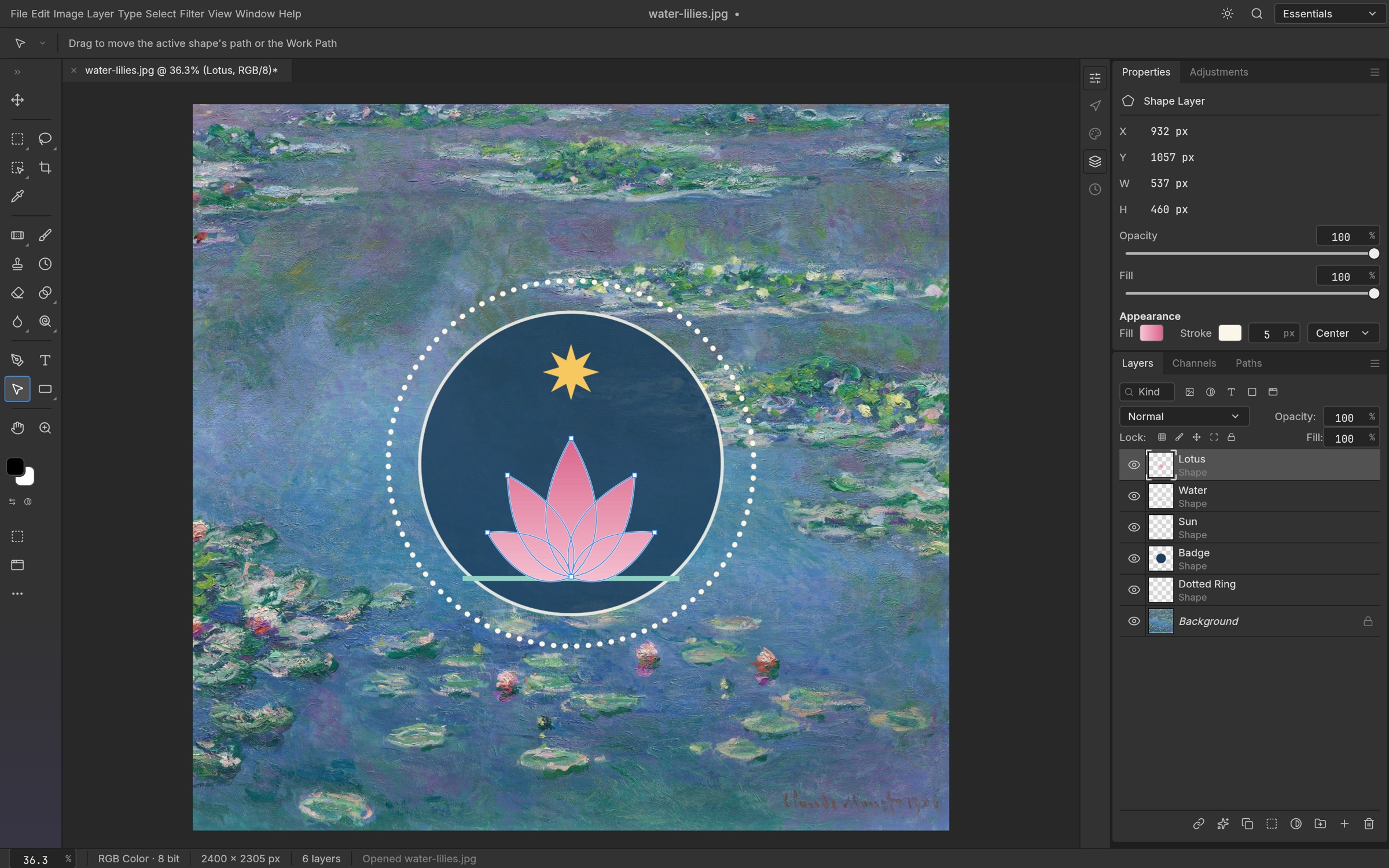 Shape layers with gradient fills and dashed strokes