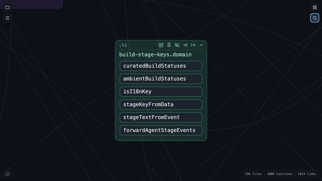 Expanded card — function list inside a file