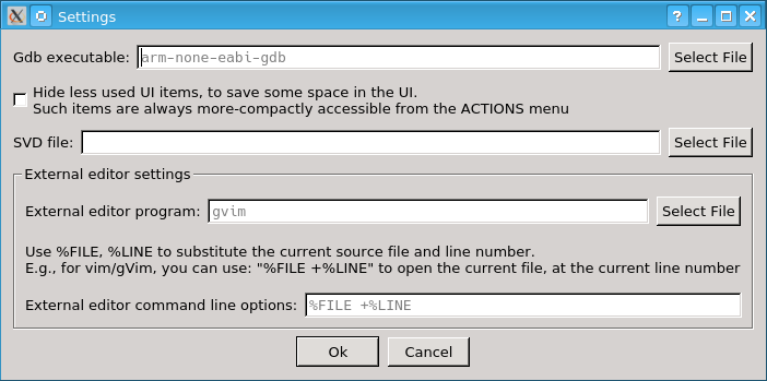 Empty configuration dialog