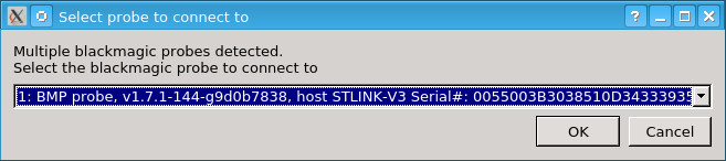 Select blackmagic probe dialog