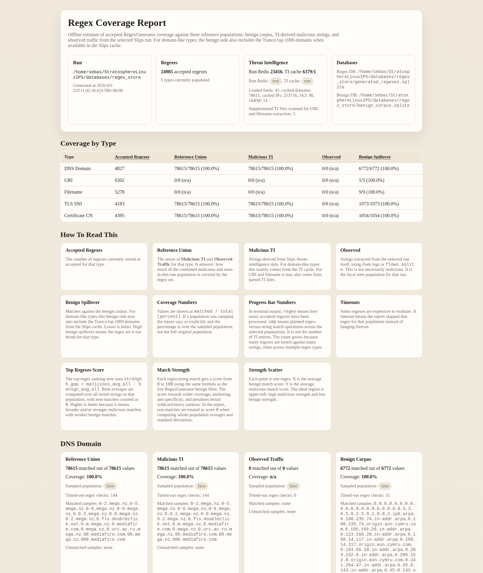 RegexGenerator coverage report overview