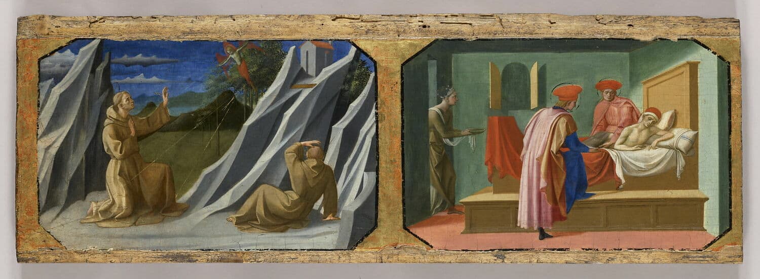 The Stigmatization of Saint Francis and Saint Nicholas of Bari Healing a Sick Man by Fra Angelico (c. 1437–1446)