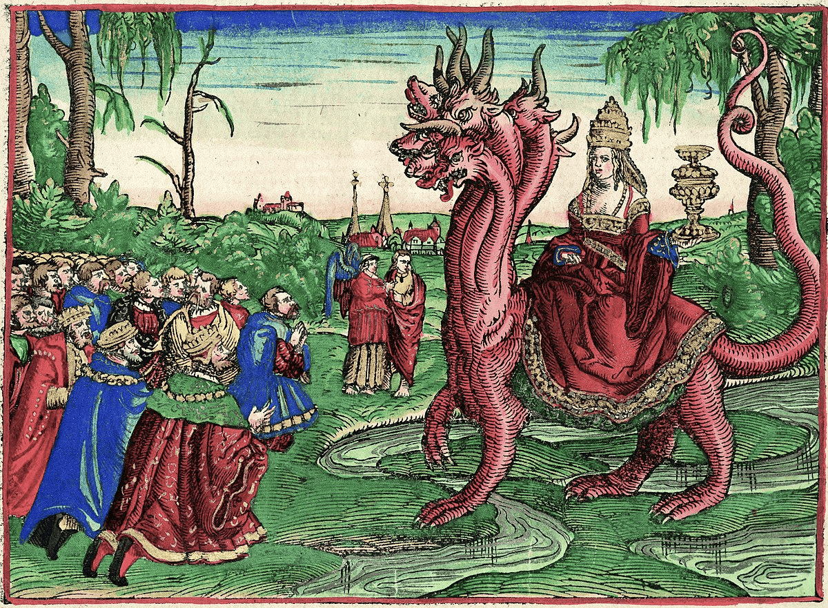 The Whore of Babylon by Michael Wolgemut and Wilhelm Pleydenwurff (1493)