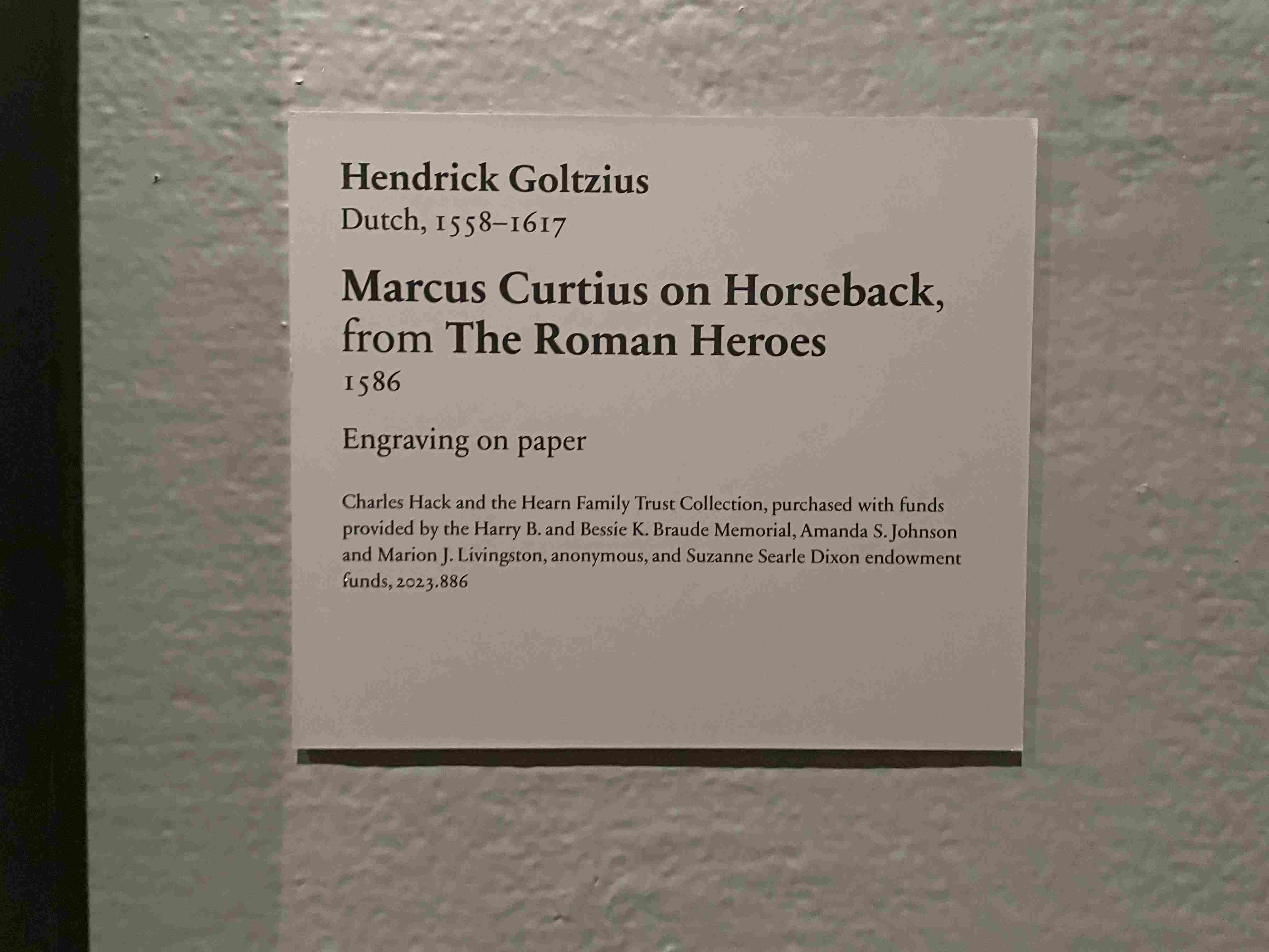 Marcus Curtius on Horseback, from The Roman Heroes by Hendrick Goltzius (1586)