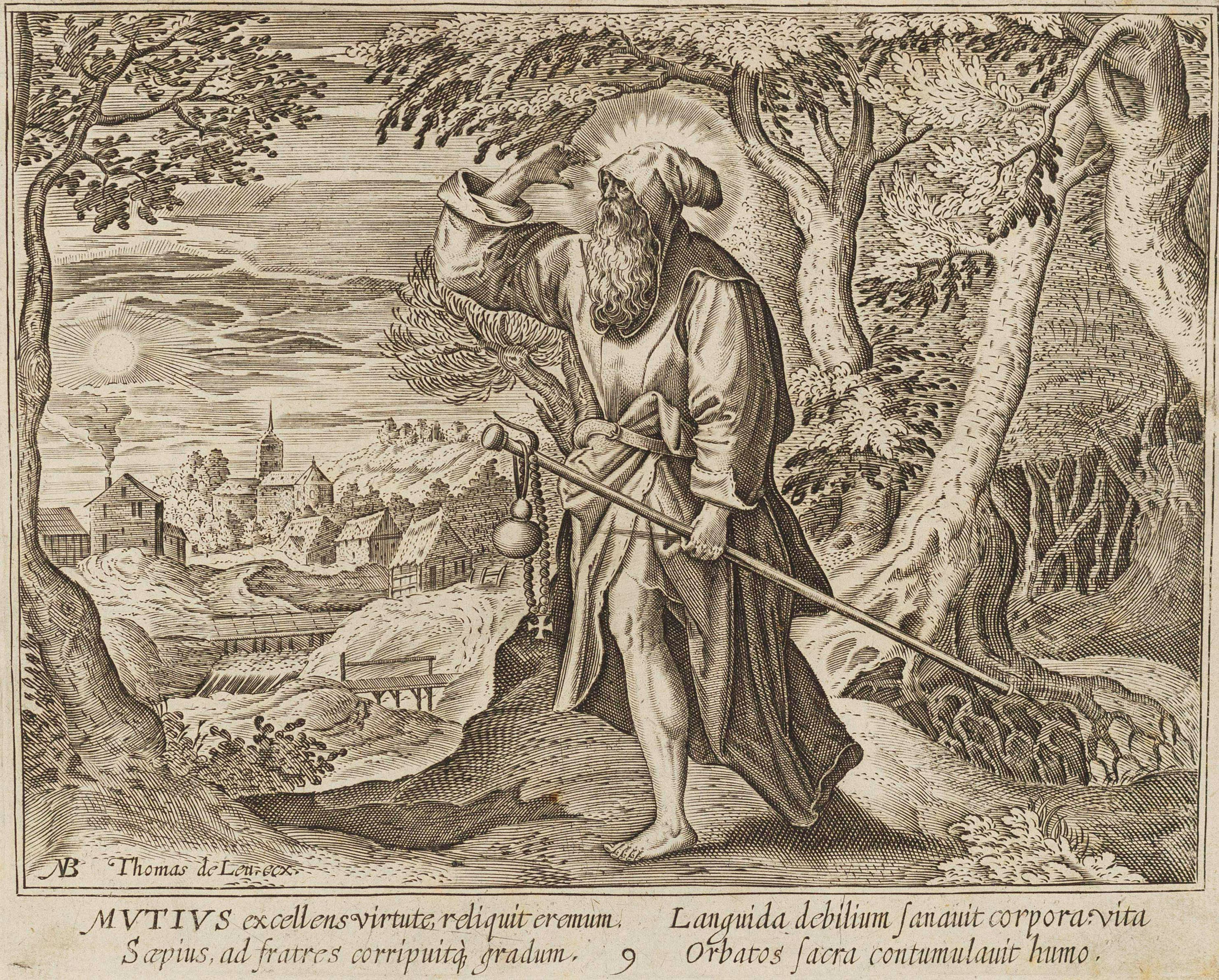 Mutius excellens virtute, reliquit eremum (St. Mutius) by Maerten de Vos (c. 1585)