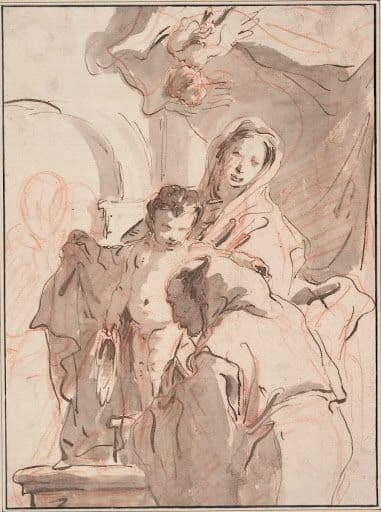 The Virgin and Child with a Kneeling Figure and Putti by Giovanni Francesco Barbieri (c. 1630-1640)