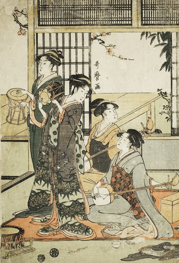 Four Women Playing Musical Instruments by Kitagawa Utamaro (c. 1790-1795)