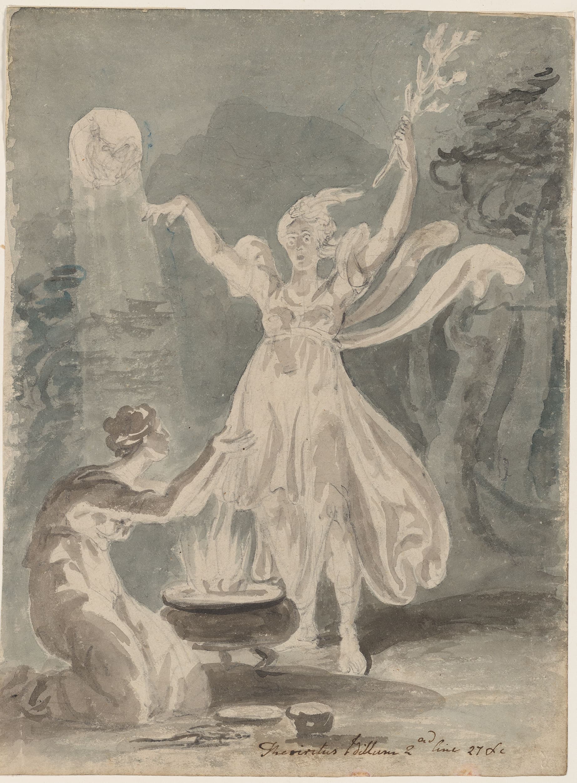The Sorceress (Simaetha invoking the Moon, from Theocritus's Idyll II) by Henry Fuseli (ca. 1780–1790)