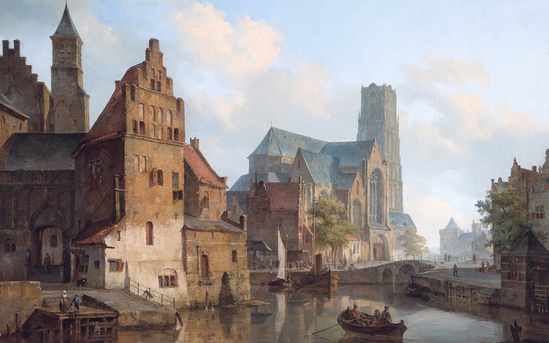 bartholomeus johannes van hove a dutch town on a waterway (c 1850)