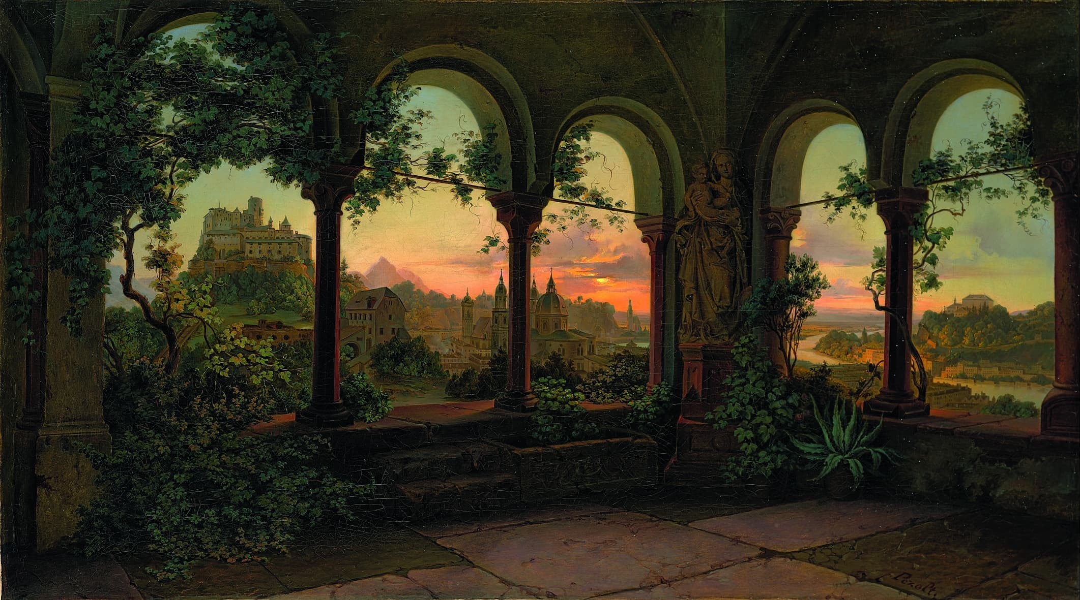 Blick auf Salzburg von der Franziskanerkirche by Johann Pezolt (c. 1840)