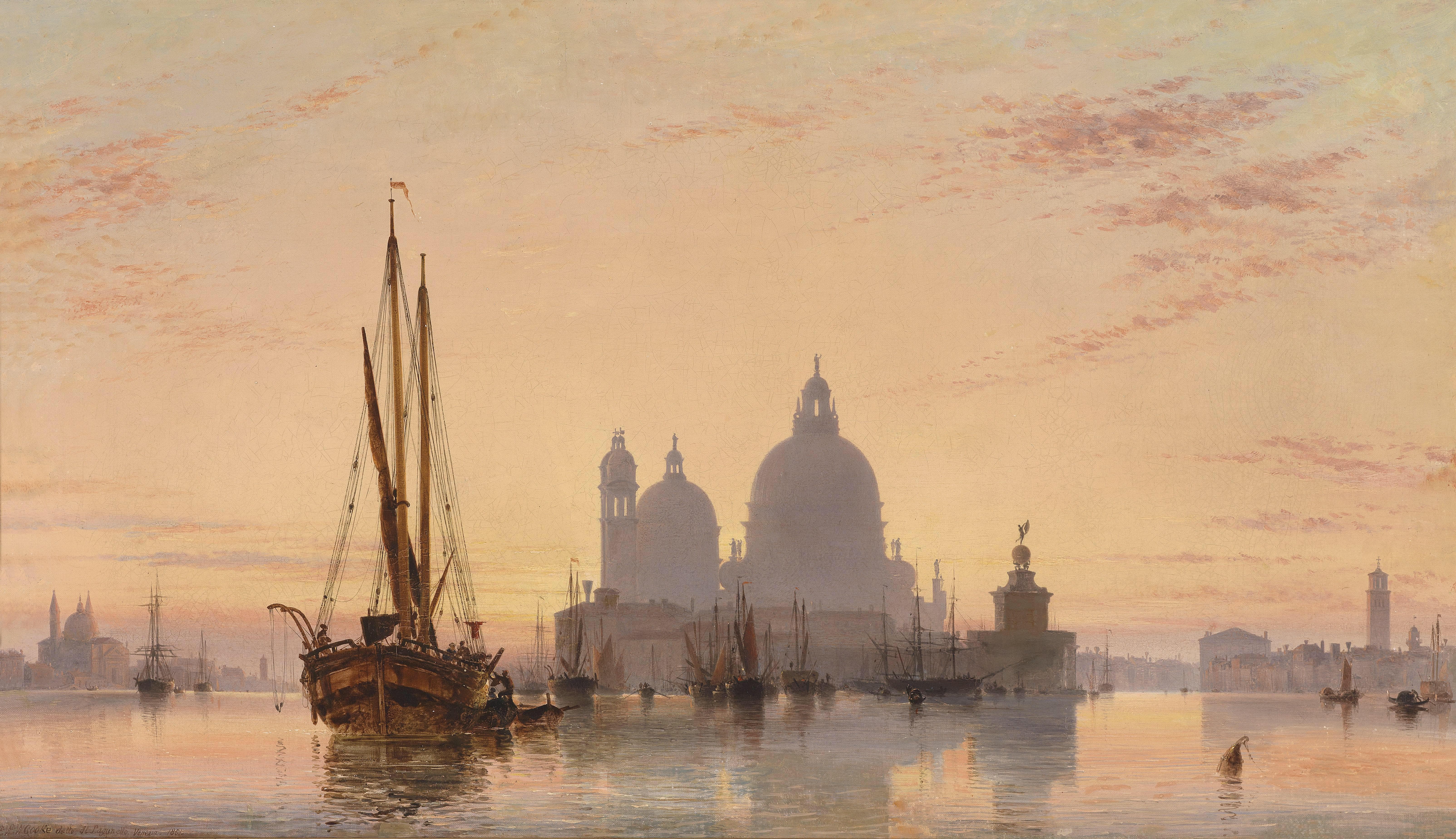 edward william cooke the dogana and santa maria della salute venice at sunset (1851)