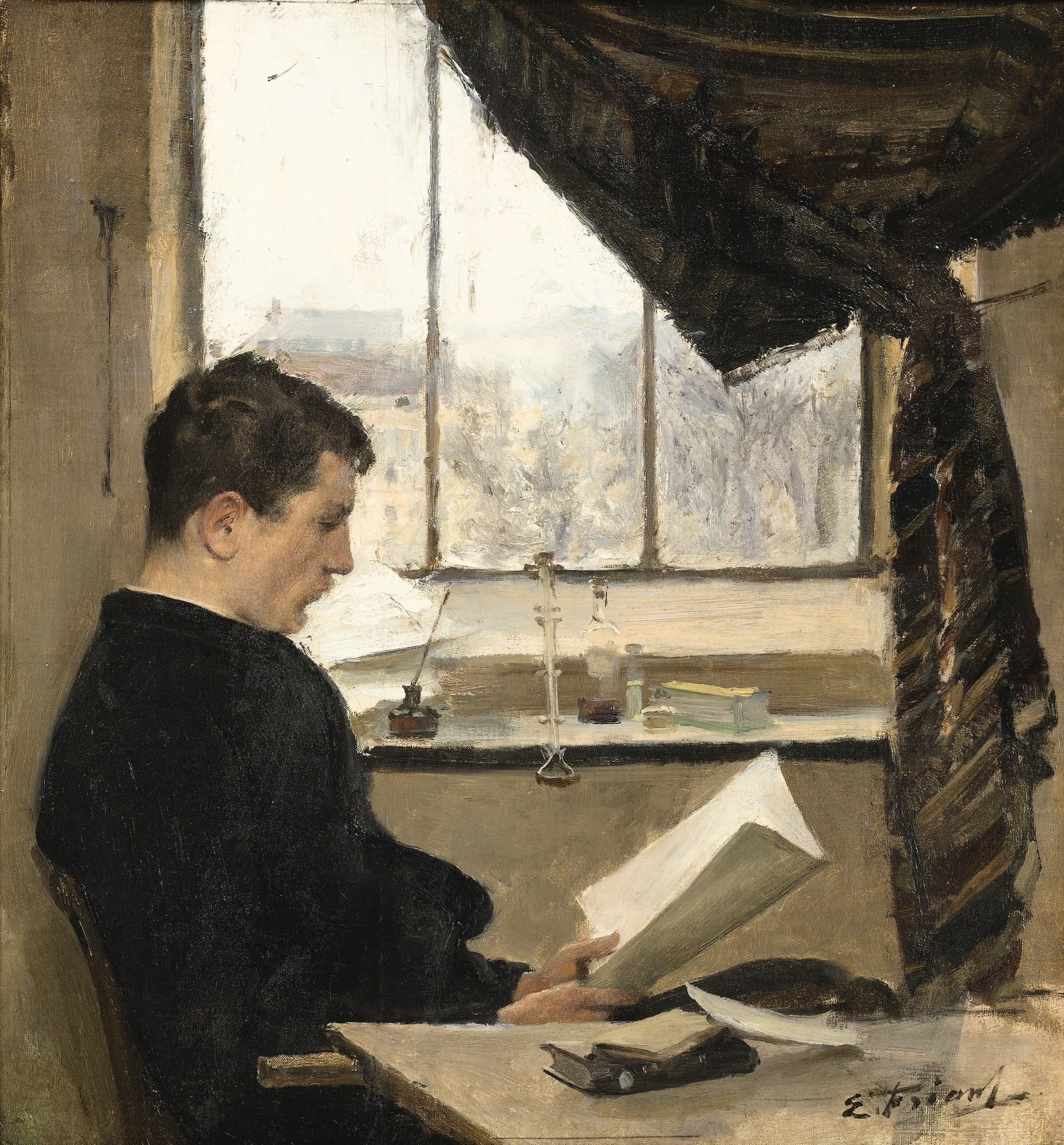 Ritratto di giovane uomo che legge alla finestra by Edoardo Tofano (c. 1880)
