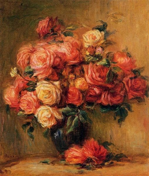 Roses in a Vase by Pierre-Auguste Renoir (c. 1890)