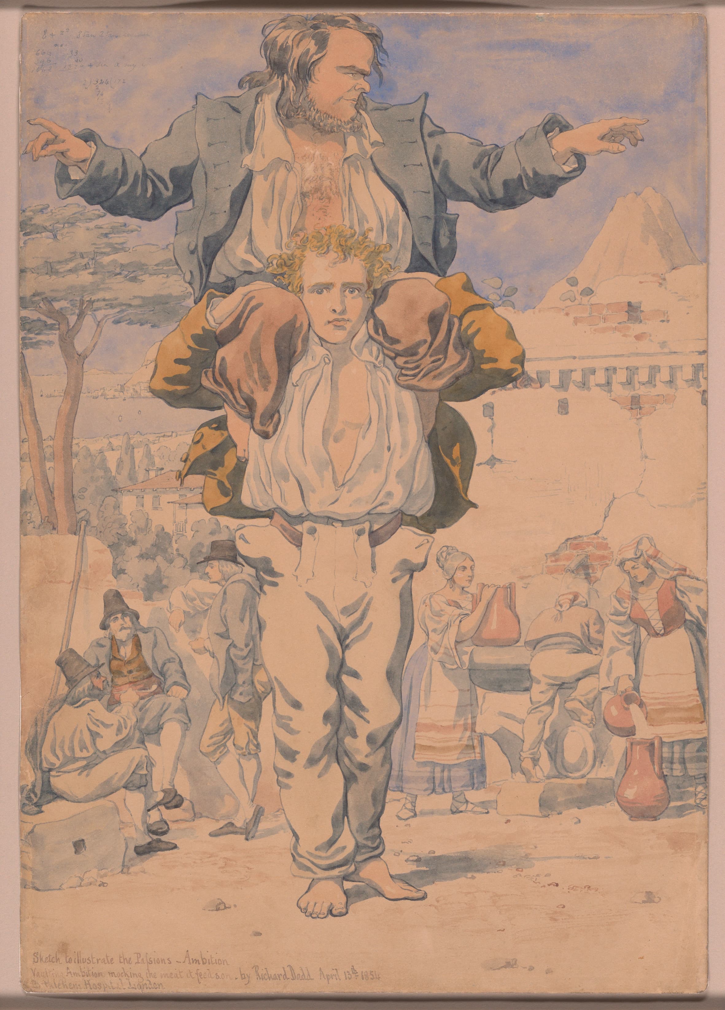 Sketch to illustrate the Passions - Ambition (Vaulting Ambition mocking the meat it feeds on) by Richard Dadd (1854)
