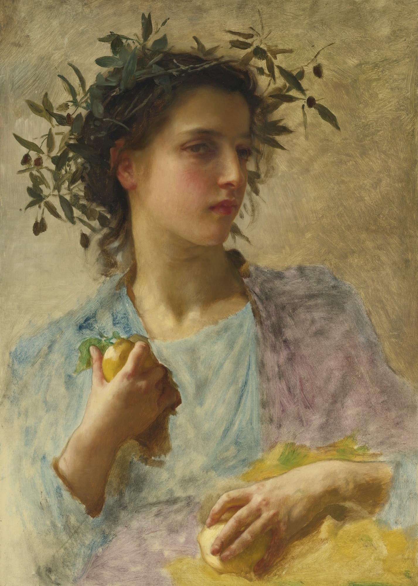 Study of a Young Woman with an Olive Wreath by John William Waterhouse (c. 1885)