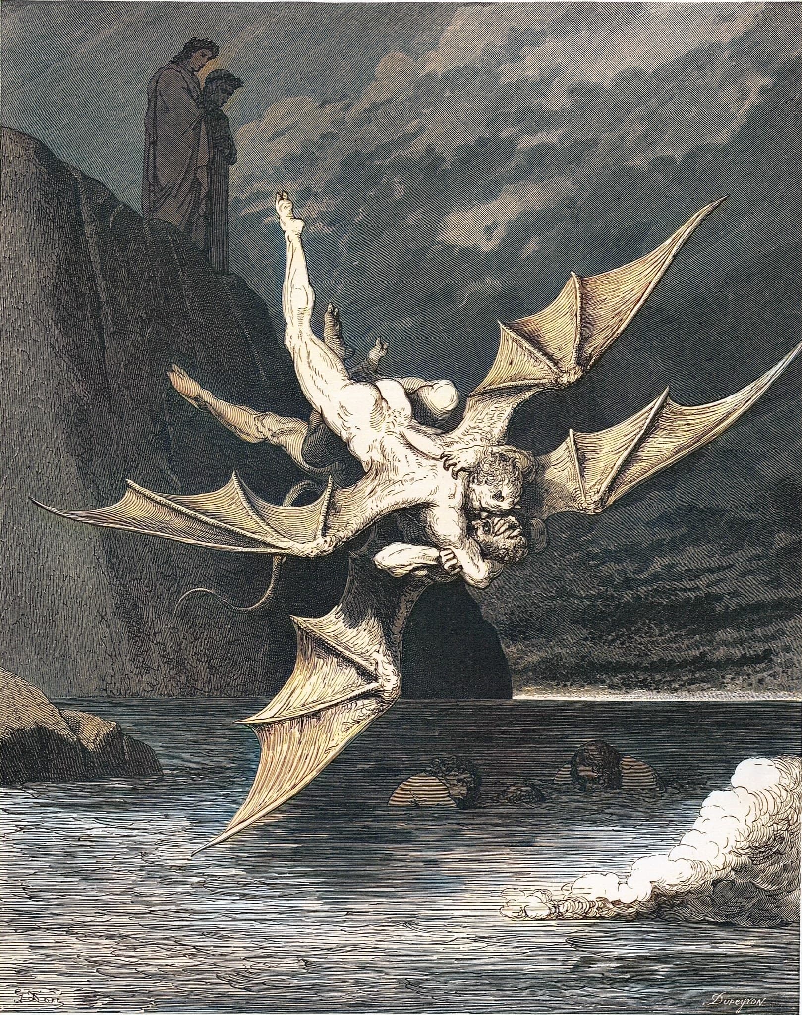 The Demon Alichino Seizes Ciampolo (Dante's Inferno, Canto XXII) by Gustave Doré (1861)