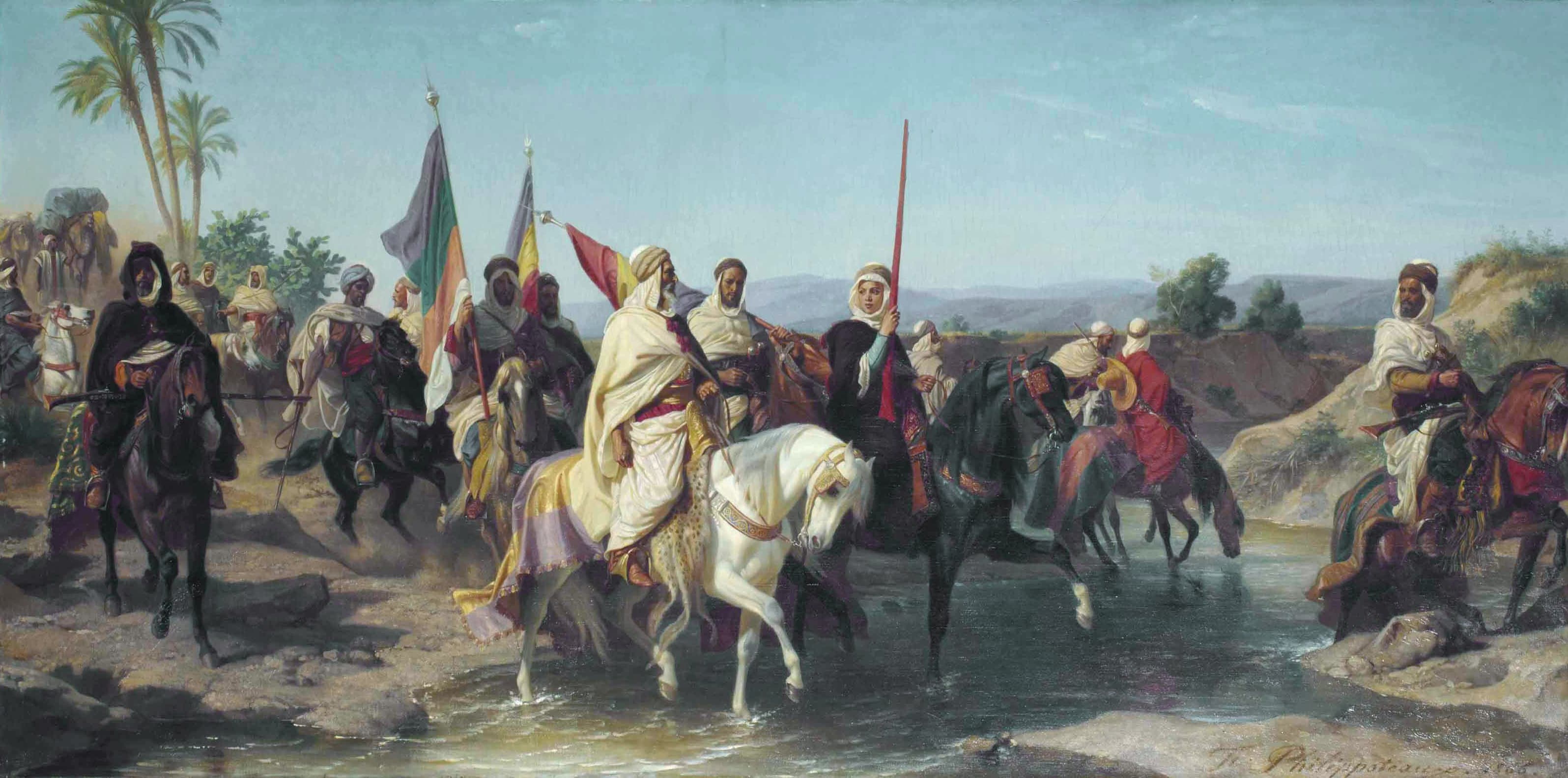 thodore philippoteaux arab cavalry crossing a stream (1865)