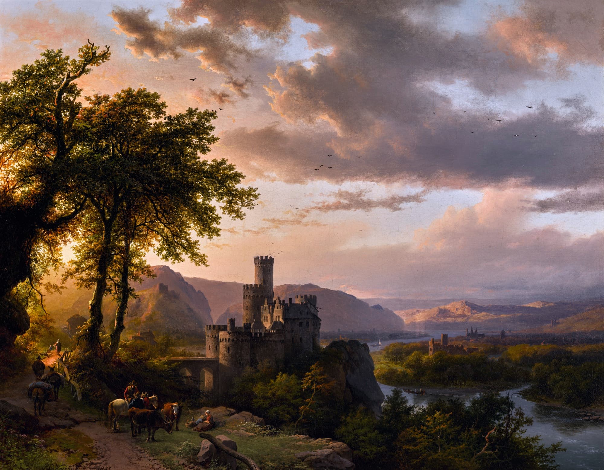 View of the Rhine Valley with Burg Rheinstein by Barend Cornelis Koekkoek (1853)