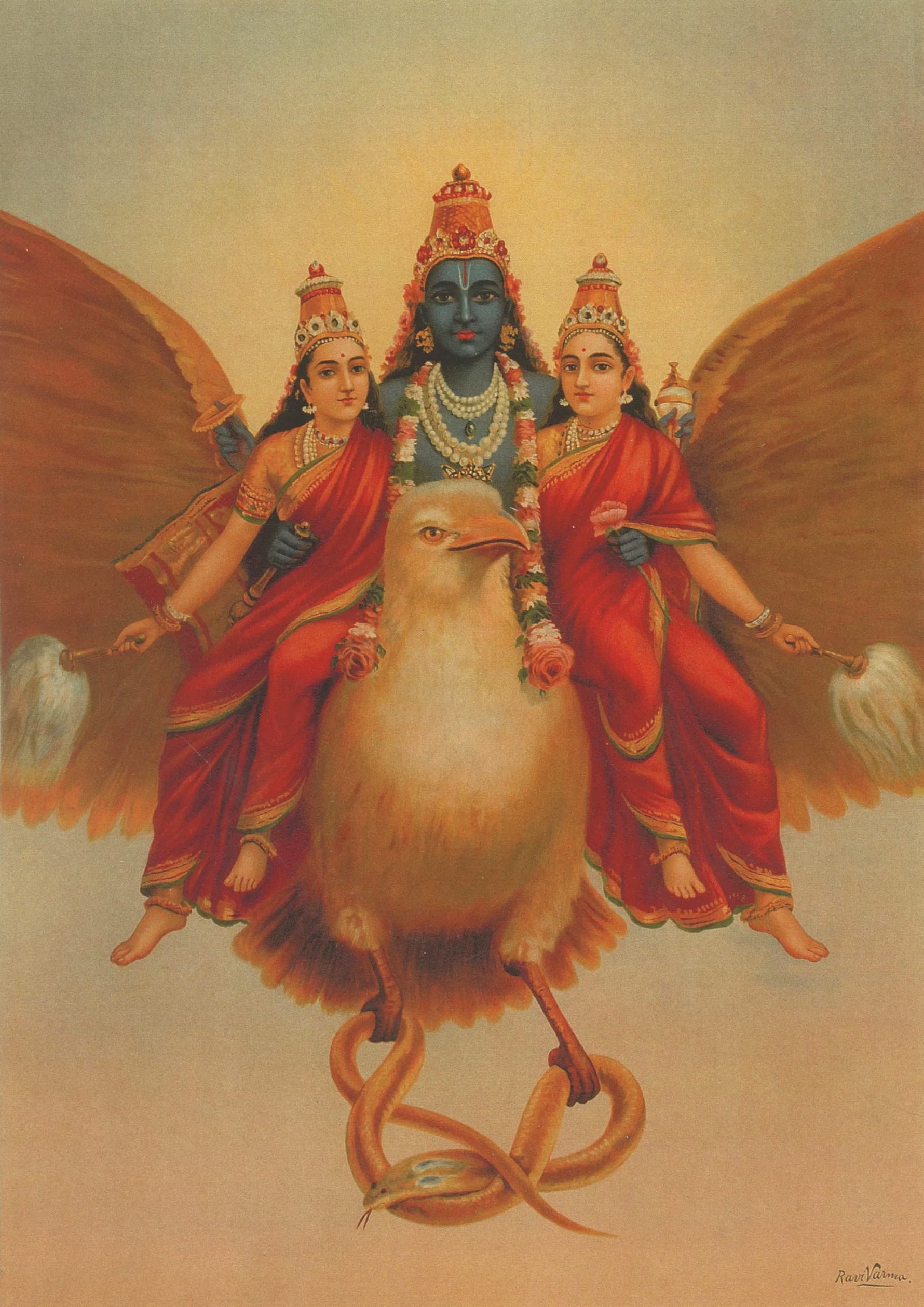 Vishnu on Garuda with Consorts by Raja Ravi Varma (c. 1895)