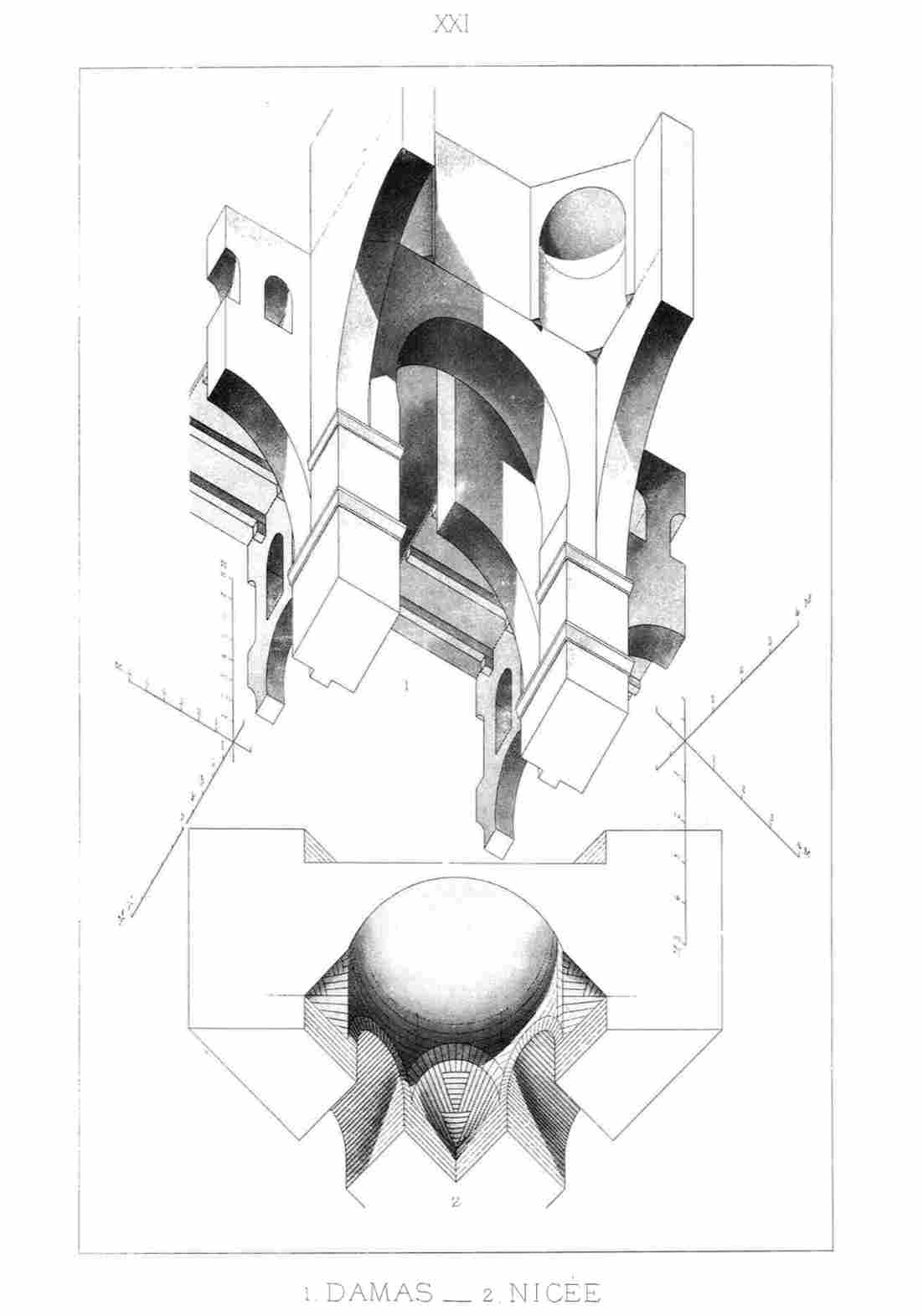 Voûtes et Coupoles. Syrie et Asie Mineure. Damas et Nicée (Plate XXI from Histoire de l'Architecture) by Auguste Choisy (1899)