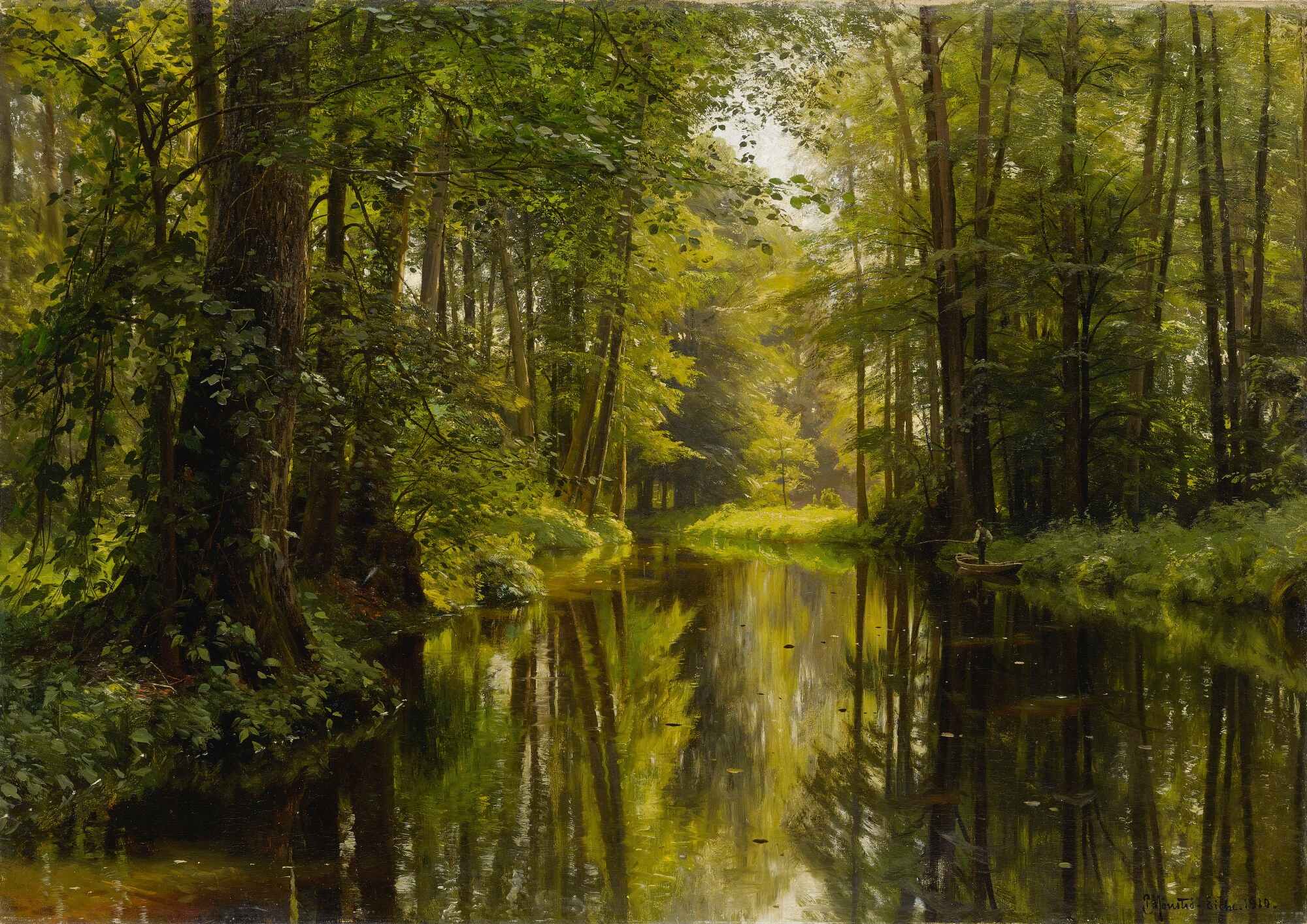 A Forest Stream, Summer Day by Peder Mørk Mønsted (1910)