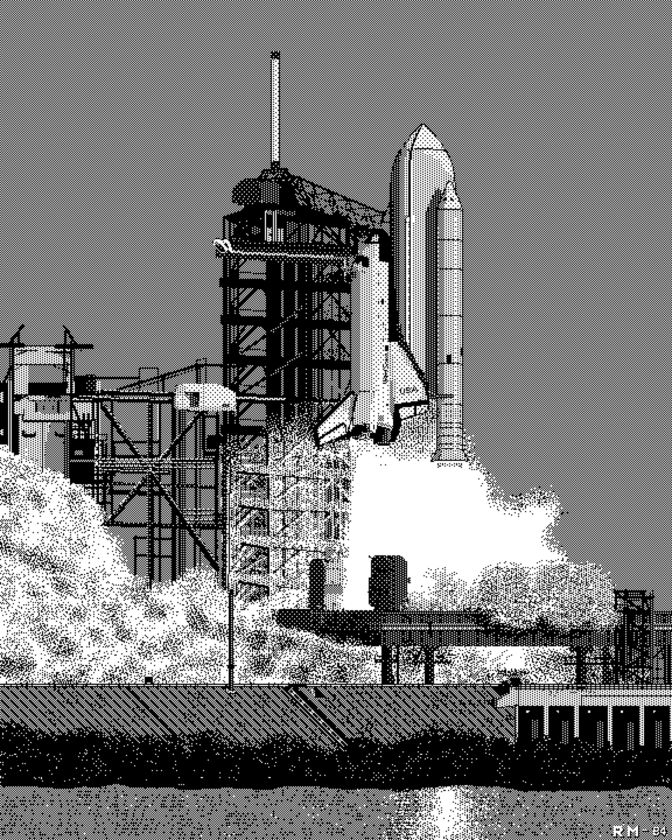 Black and White Dithered Image of a Space Shuttle Launch (1984)