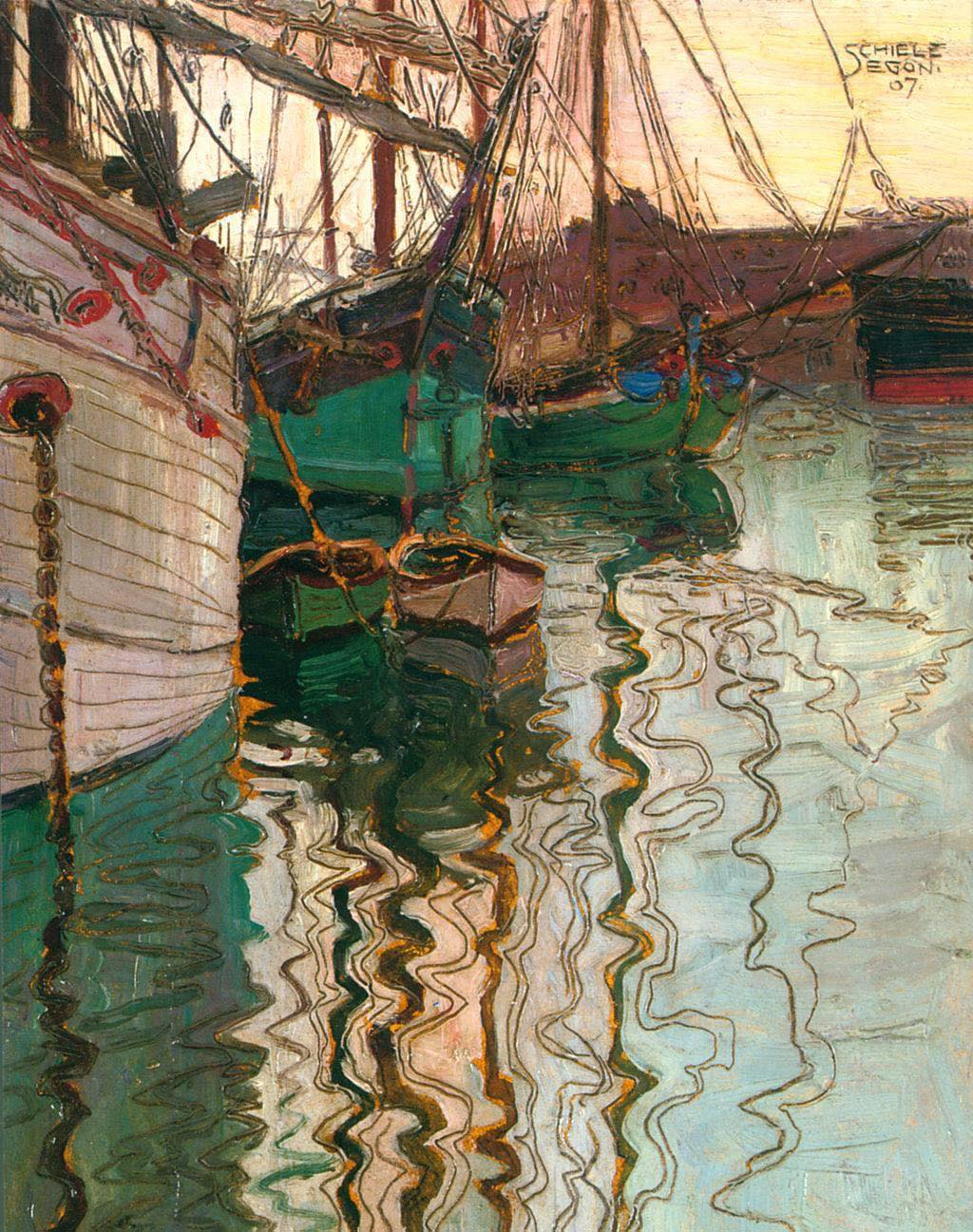 Boats in the Harbor by Egon Schiele (1907)