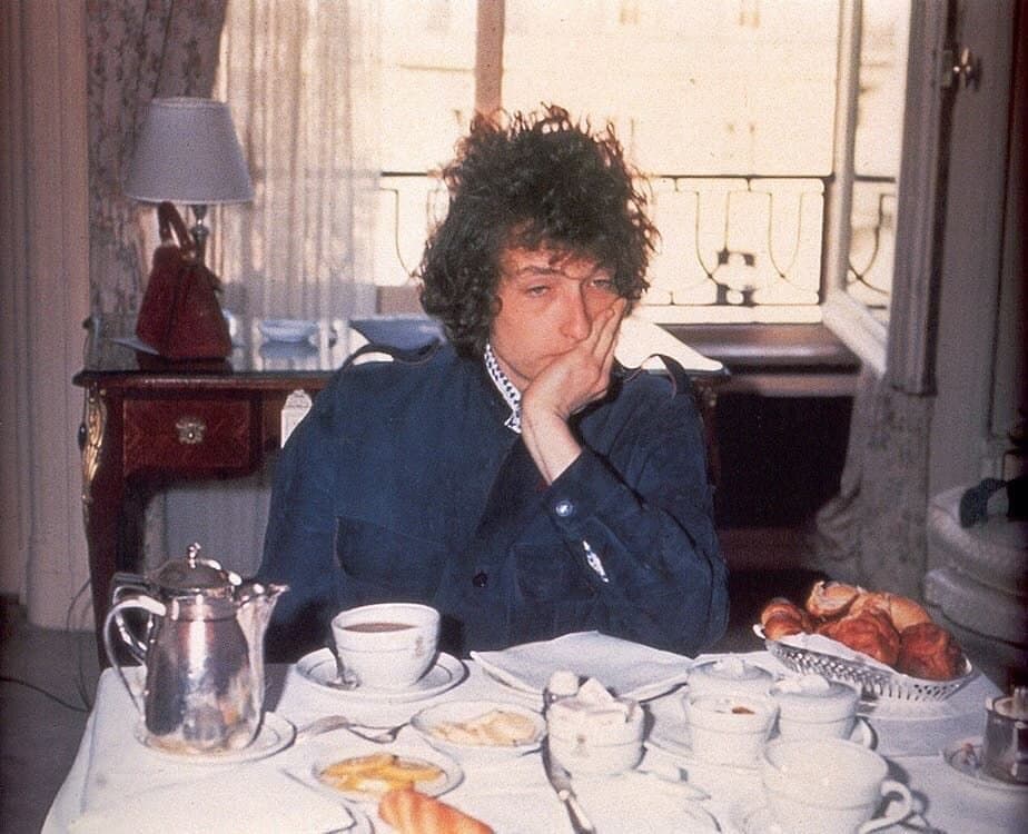 Bob Dylan at Breakfast, Paris by Barry Feinstein (1966)