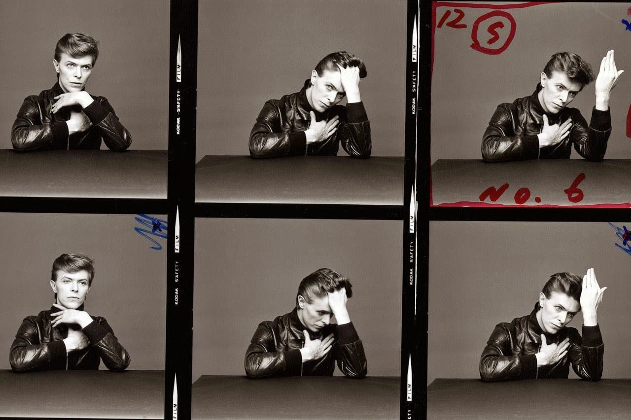David Bowie, Contact Sheet, Paris by Helmut Newton (1980)