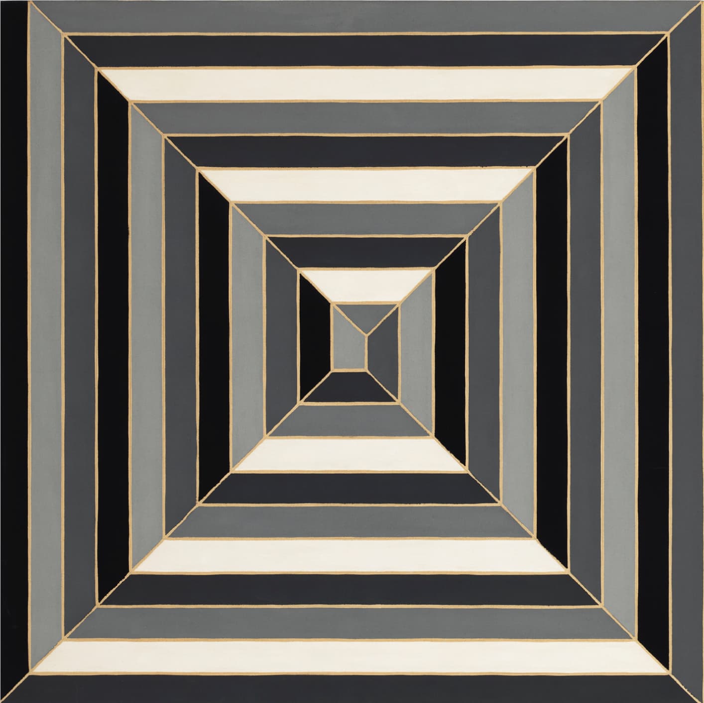 frank stella concentric square geometric abstract in grayscale (circa 1970)