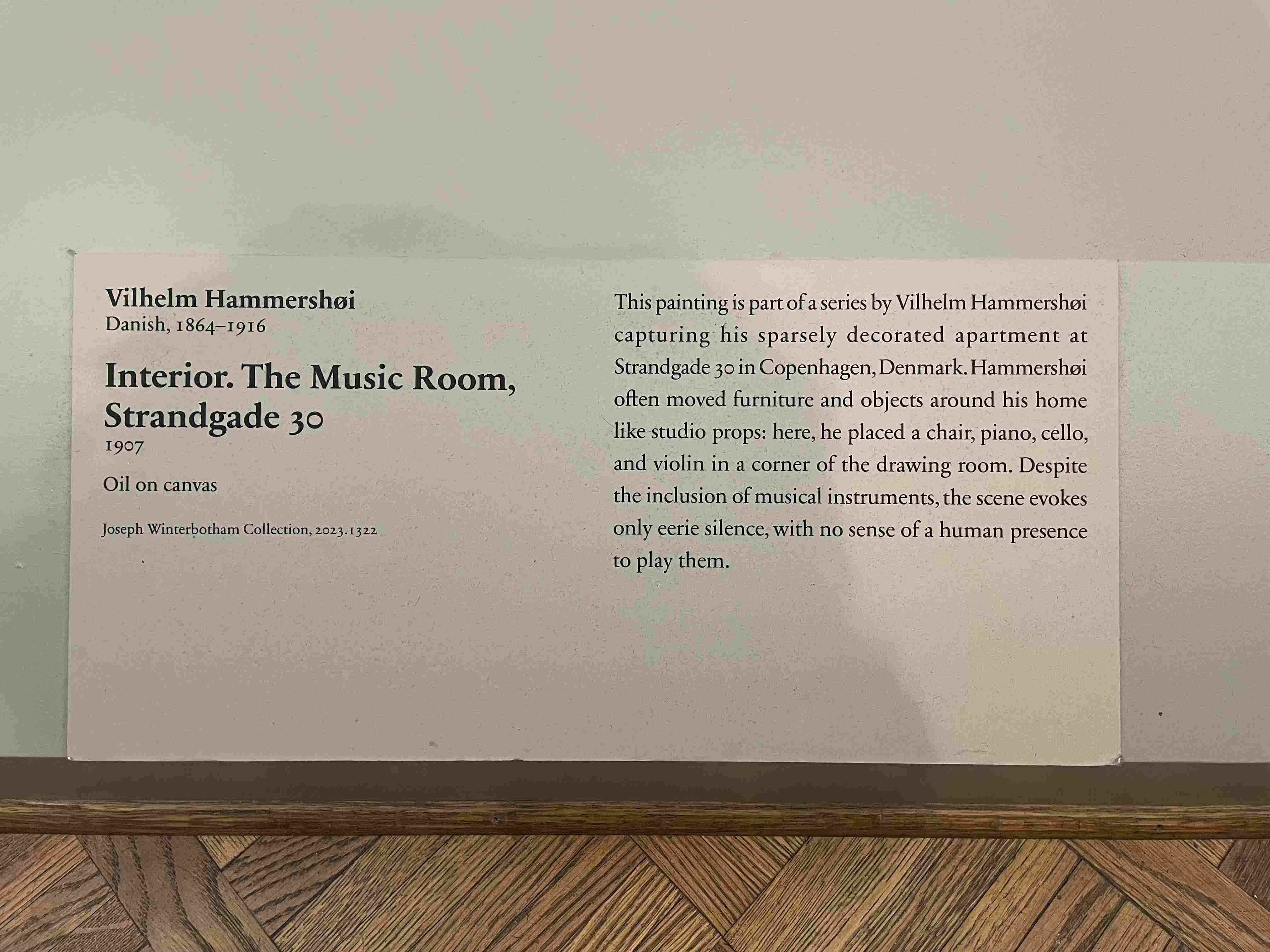 Interior. The Music Room, Strandgade 30 by Vilhelm Hammershøi (1907)