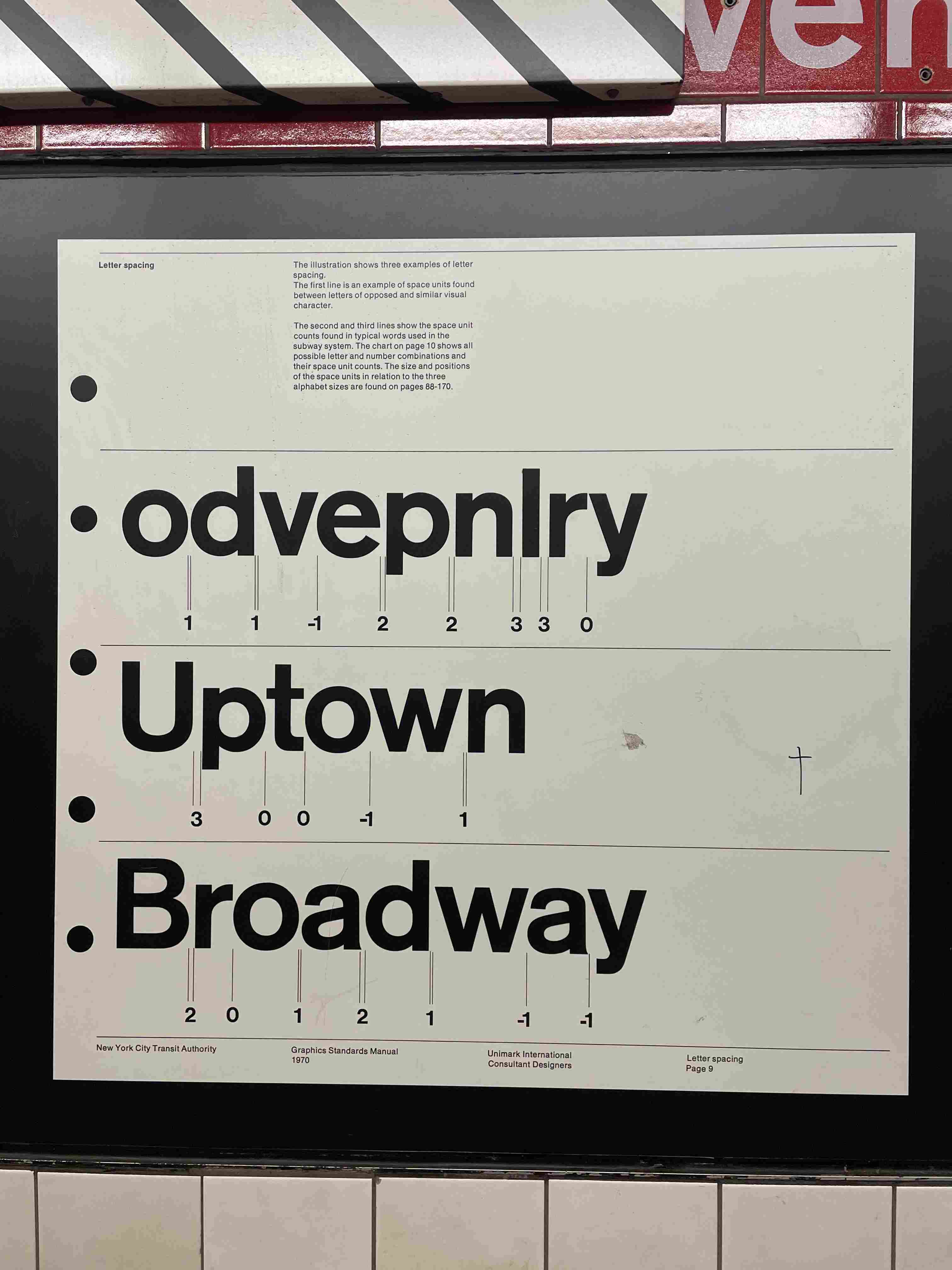 Letter spacing (Page 9 of the New York City Transit Authority Graphics Standards Manual) by Unimark International Consultant Designers (1970)