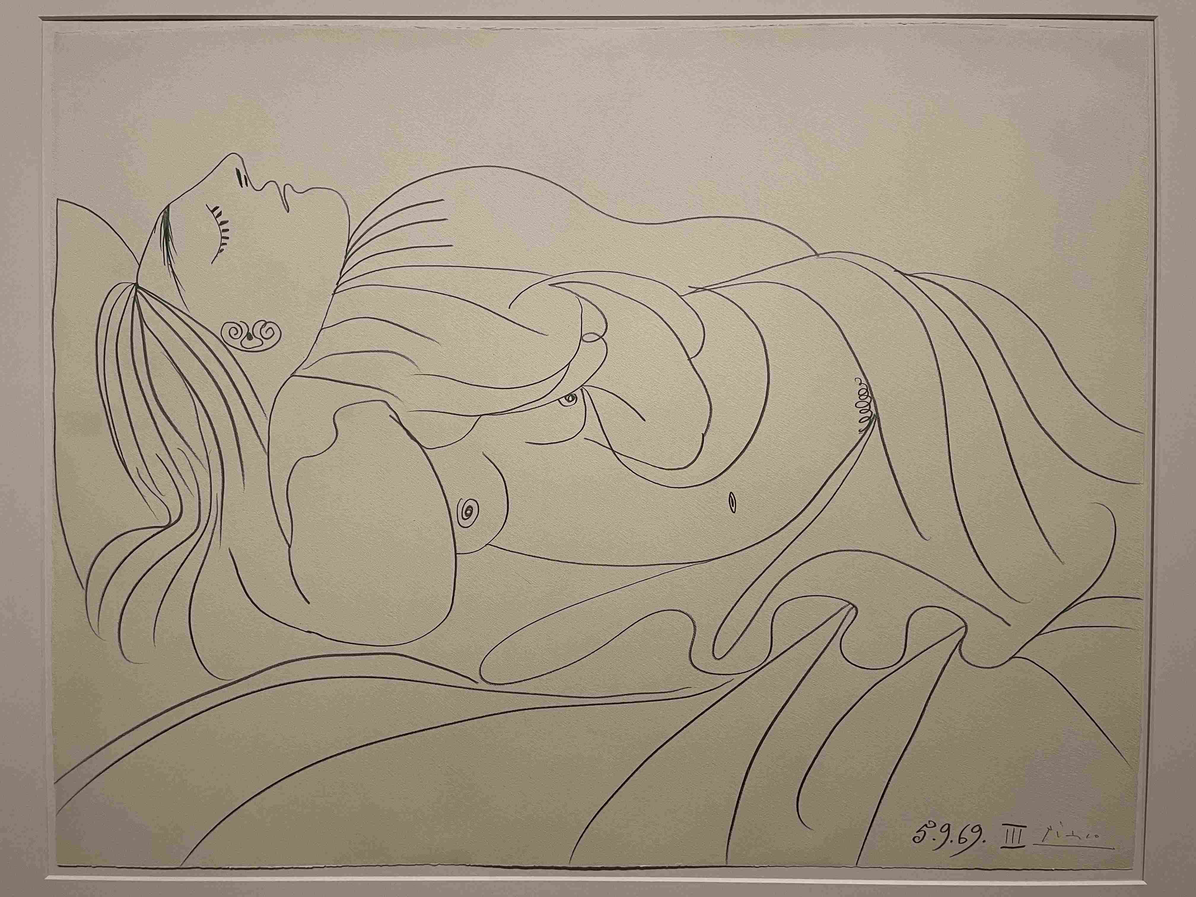 Line Drawing of a Reclining Nude Woman by Pablo Picasso (1969)