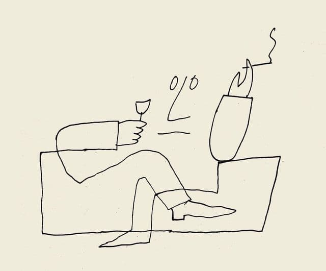 Man in Chair with Drink and Cigarette by Saul Steinberg (1966)
