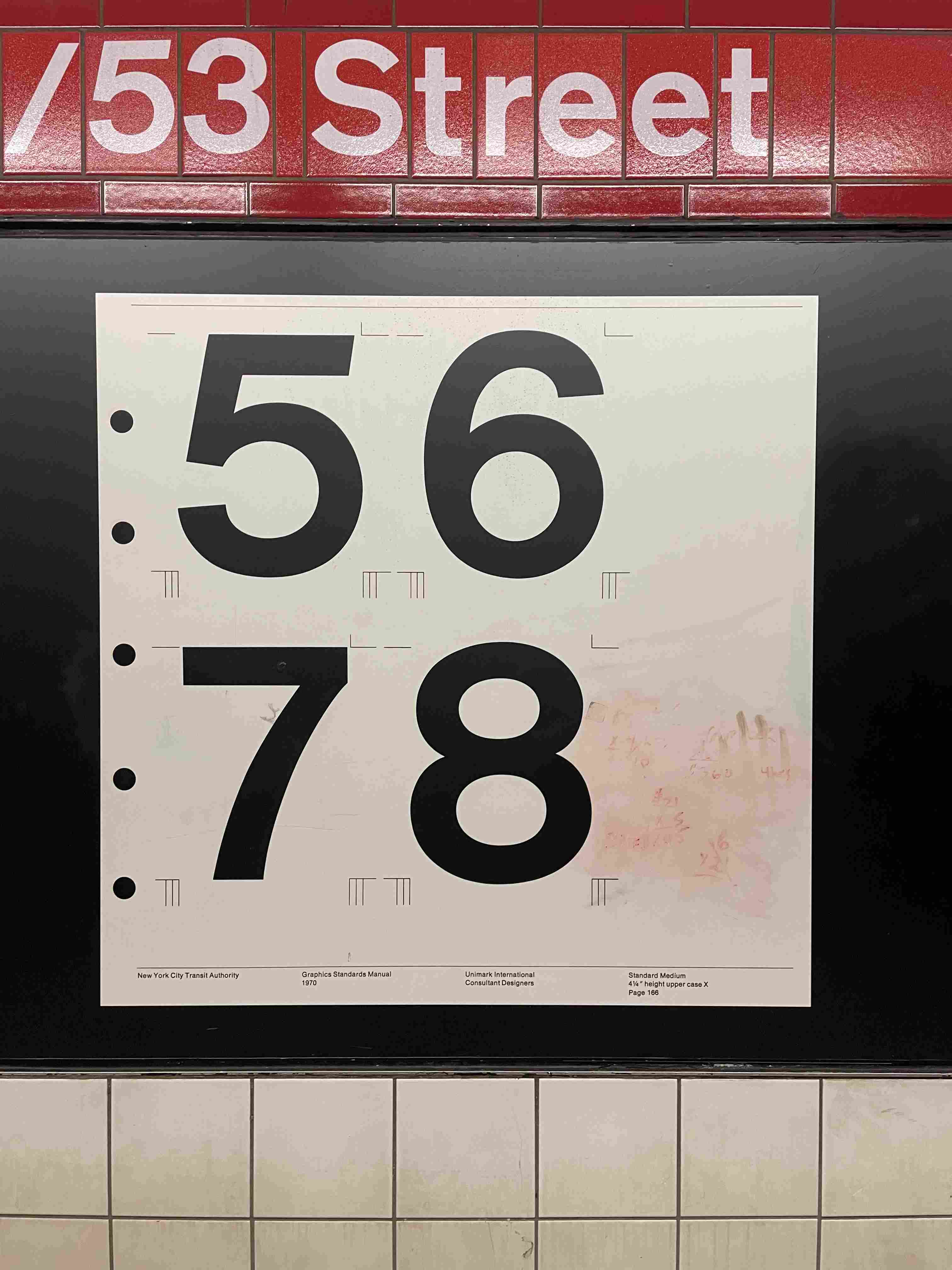 New York City Transit Authority Graphics Standards Manual, Page 166 (Numbers 5, 6, 7, 8) by Massimo Vignelli (1970)
