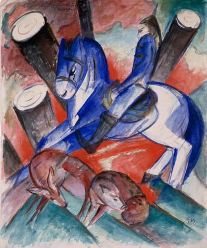 Reiter auf blauem Pferd mit Rehen by Franz Marc (1913)